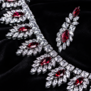 Red Marquise Zircon Micro Pave Necklace & Drop Earrings Set - Image 3