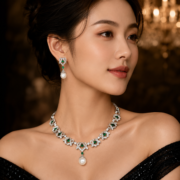 4-Color Quilted Natural Zircon & Shell Pearl Matching Jewelry Set (Drop Necklace + Pearl Drop Earrings) - Image 12