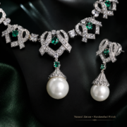 4-Color Quilted Natural Zircon & Shell Pearl Matching Jewelry Set (Drop Necklace + Pearl Drop Earrings) - Image 8