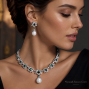 4-Color Quilted Natural Zircon & Shell Pearl Matching Jewelry Set (Drop Necklace + Pearl Drop Earrings) - Image 9
