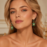 Malachite Sunflower Square Drop Earrings, 18K Gold-Plated Vintage Retro Lucky Dangle Jewelry