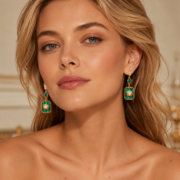 Malachite Sunflower Square Drop Earrings, 18K Gold-Plated Vintage Retro Lucky Dangle Jewelry