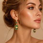 Malachite Sunflower Square Drop Earrings, 18K Gold-Plated Vintage Retro Lucky Dangle Jewelry - Image 4