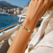 Vintage Spliced Malachite Texture Sunflower Natural Zircon Bracelet (18K Gold-Plated) - Image 5
