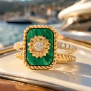 Malachite Green Sunflower Lucky Ring - Image 4