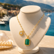 Sunny Good Fortune at Your Neck: Malachite Square Pendant Necklace, Wear Protection & Warmth Close to Your Heart - Image 3