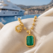 Sunny Good Fortune at Your Neck: Malachite Square Pendant Necklace, Wear Protection & Warmth Close to Your Heart - Image 2