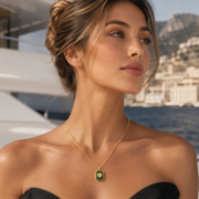 Vintage Thin Chain Malachite Texture Sunflower Square Pendant Necklace (18K Gold-Plated) - Image 4