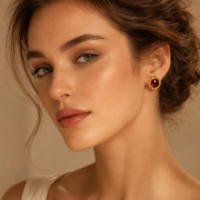 Vintage Sunburst Frame Pigeon Blood Cabochon Natural Zircon Stud Earrings (18K Gold-Plated) - Image 5