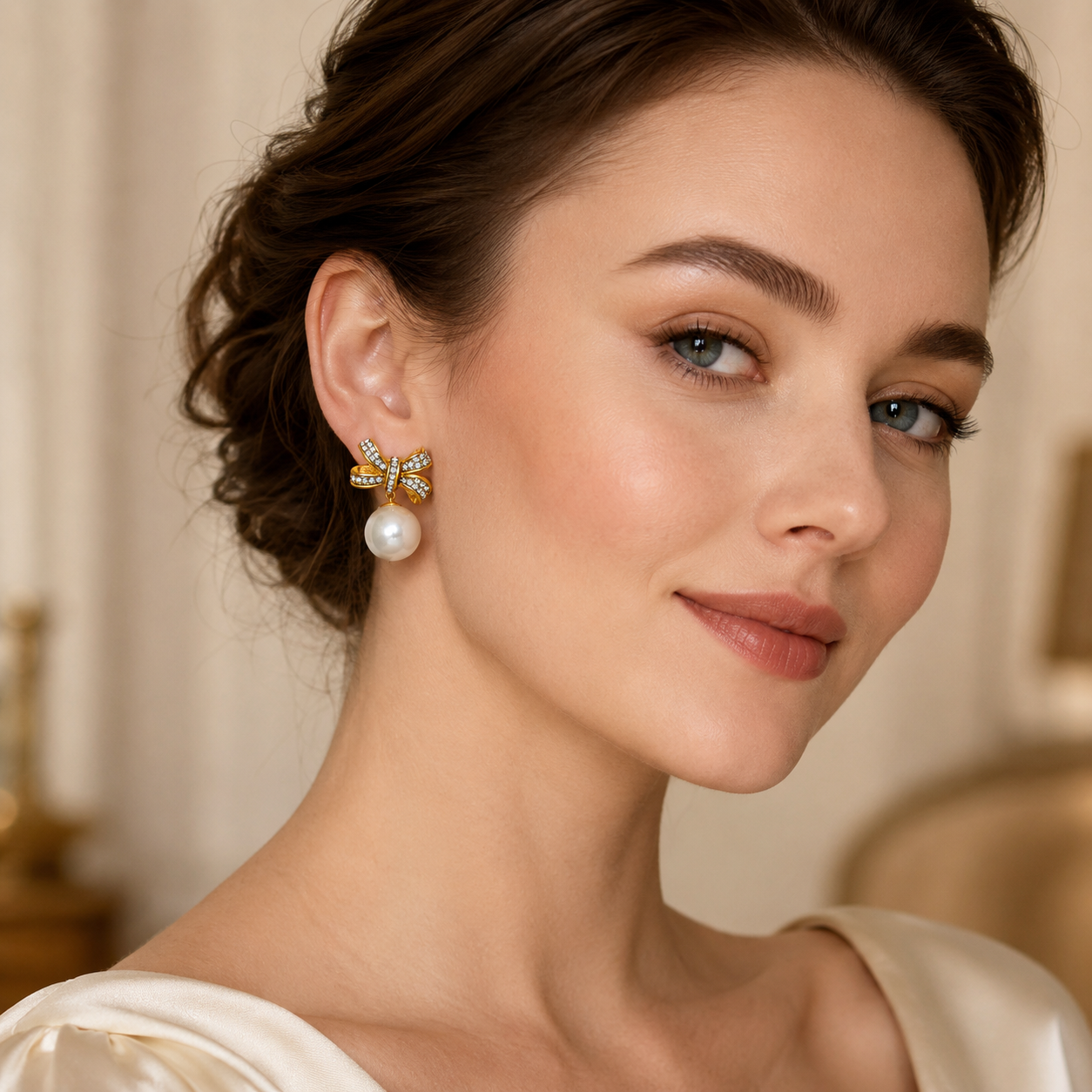 ChatGPT Image 2026年7月8日 18_13_58 (3) Pave Bow Pearl Drop Earrings, 18K Gold-Plated Vintage Luxury Gentle Lucky Jewelry - Image 1