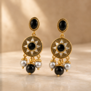 Black Onyx Sun Compass Pearl Tassel Earrings, 18K Gold-Plated Vintage Retro Protective Lucky Jewelry - Image 5