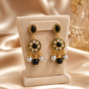 Black Onyx Sun Compass Pearl Tassel Earrings, 18K Gold-Plated Vintage Retro Protective Lucky Jewelry - Image 4