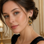 Black Onyx Sun Compass Pearl Tassel Earrings, 18K Gold-Plated Vintage Retro Protective Lucky Jewelry