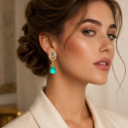 Pearl Halo Abalone Shell Peacock Green Teardrop Drop Earrings (18K Gold-Plated) - Image 3