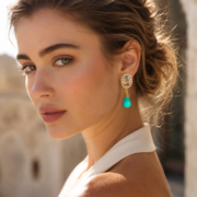 Pearl Halo Abalone Shell Peacock Green Teardrop Drop Earrings (18K Gold-Plated)