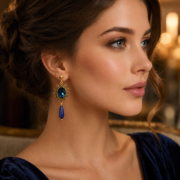 intage Sunburst Deep Blue Zircon Lapis Lazuli Teardrop Drop Earrings (18K Gold-Plated) - Image 3