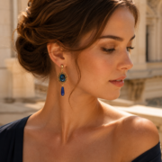 intage Sunburst Deep Blue Zircon Lapis Lazuli Teardrop Drop Earrings (18K Gold-Plated)