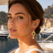 Limited Edition 1200 Vintage Royal Ruby Sapphire Pearl Teardrop Drop Earrings (18K Gold-Plated) - Image 3