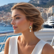 Limited Edition 1200 Vintage Royal Ruby Sapphire Pearl Teardrop Drop Earrings (18K Gold-Plated) - Image 4