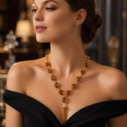 Amber Gold Tassel Vintage Necklace - Image 3
