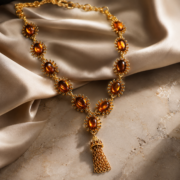 Amber Gold Tassel Vintage Necklace - Image 2