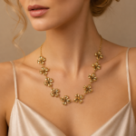 Vintage Matte Gold Five-Petal Daisy Flower Choker Necklace (French Style Tarnish-Resistant Gold Plated)