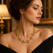Vintage Matte Gold Five-Petal Daisy Flower Choker Necklace (French Style Tarnish-Resistant Gold Plated) - Image 4