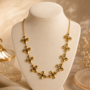 Vintage Matte Gold Five-Petal Daisy Flower Choker Necklace (French Style Tarnish-Resistant Gold Plated) - Image 2