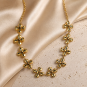 Vintage Matte Gold Five-Petal Daisy Flower Choker Necklace (French Style Tarnish-Resistant Gold Plated) - Image 3