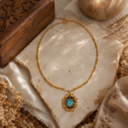 Vintage Turquoise Starburst Pendant Necklace, 18K Gold Plated Byzantine Amulet Choker, Mystical Lucky Energy Jewelry - Image 5