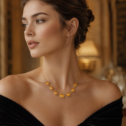 Vintage Amber Gold Seven Oval Stone Necklace, 18K Gold Plated Royal Choker, Wealth-Attracting Sun Energy Jewelry - Image 3