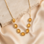 Vintage Amber Gold Seven Oval Stone Necklace, 18K Gold Plated Royal Choker, Wealth-Attracting Sun Energy Jewelry - Image 4