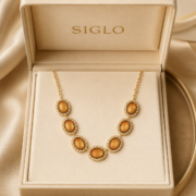 Vintage Amber Gold Seven Oval Stone Necklace, 18K Gold Plated Royal Choker, Wealth-Attracting Sun Energy Jewelry - Image 5