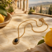 Vintage Italian Black Onyx Oval Pendant Necklace with an 18K Gold-Plated Vintage Sweater Chain—Energy Jewelry Symbolizing Rebirth and Transformation - Image 5