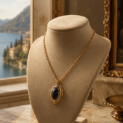 Vintage Italian Black Onyx Oval Pendant Necklace with an 18K Gold-Plated Vintage Sweater Chain—Energy Jewelry Symbolizing Rebirth and Transformation - Image 3