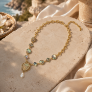 Teardrop Abalone Shell Baroque Pearl Choker, Victorian Antique 18K Gold Vermeil Regal Statement Fine Jewelry Necklace - Image 4