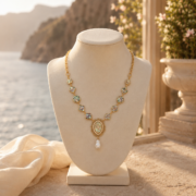 Teardrop Abalone Shell Baroque Pearl Choker, Victorian Antique 18K Gold Vermeil Regal Statement Fine Jewelry Necklace - Image 2