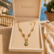 Byzantine Vintage Mint Clover Carved Pearl Spacer Choker (18K Gold Plated ) - Image 5