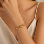 Vintage Royal Lace Edge Three Golden Sand Stone Oval Bracelet (18K Gold Plated Antique Finish)