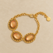 Vintage Royal Lace Edge Three Golden Sand Stone Oval Bracelet (18K Gold Plated Antique Finish) - Image 4