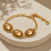 Vintage Royal Lace Edge Three Golden Sand Stone Oval Bracelet (18K Gold Plated Antique Finish) - Image 2
