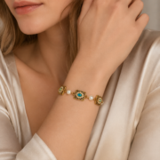 Vintage Byzantine Gemstone Square Pearl Bracelet, Antique Matte Gold Enamel Scroll Jewelry, Medieval Royal Heavy Accessory