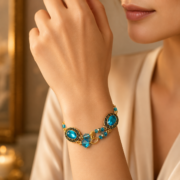 Vintage Blue Crystal Lucky Bracelet, Enamel Scroll Oval Stone Beaded Jewelry, Bohemian Prosperity Charm Accessory - Image 5