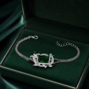 Royal Vine Wreath Emerald Rectangular Stone Pave Double Chain Bracelet - Image 4