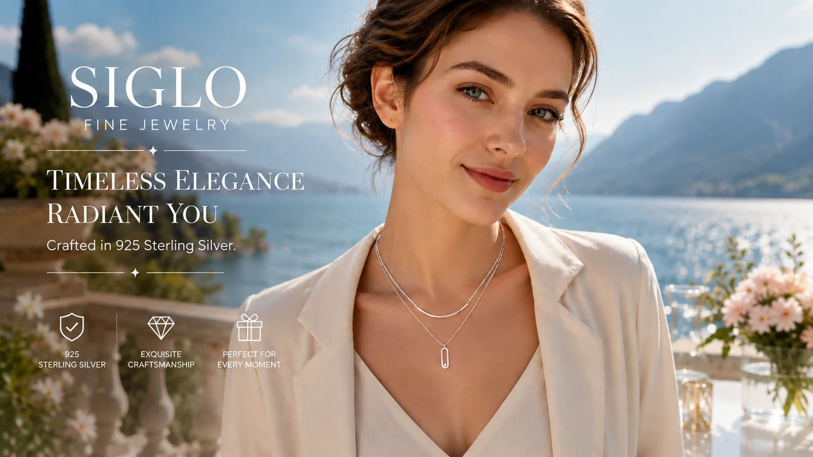 Woman wearing SIGLO S925 sterling silver jewelry