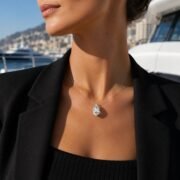 Floating Tear Pear Moissanite Invisible Chain Necklace - Image 3