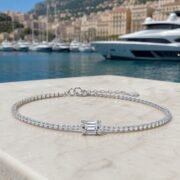 Crystal Rectangle Emerald Cut Moissanite Thin Tennis Bracelet - Image 2