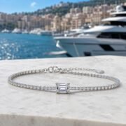 Crystal Rectangle Emerald Cut Moissanite Thin Tennis Bracelet - Image 4