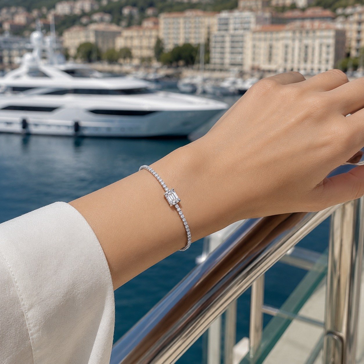 WhatsApp Image 2026-07-14 at 13.09.35 (3) Crystal Rectangle Emerald Cut Moissanite Thin Tennis Bracelet - Image 1