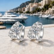 Star Trail Arc Pave Moissanite Hoop Earrings - Image 4